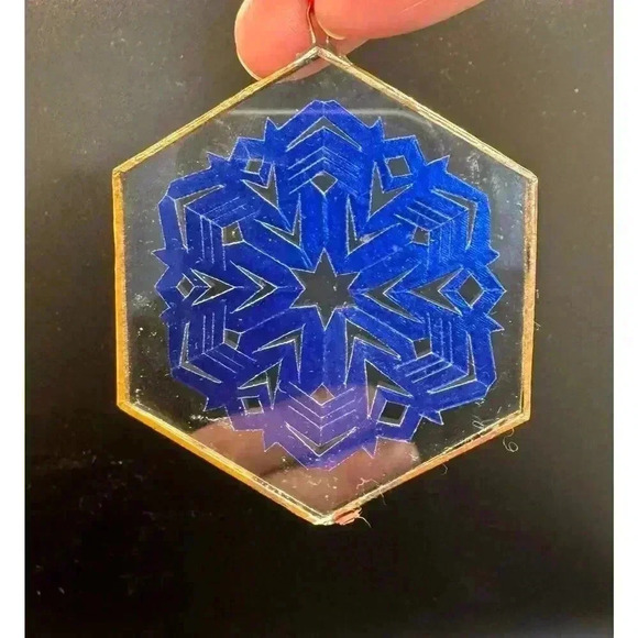 2 Vintage Glass Christmas Ornaments Hexagon shaped foil snowflake copper edge - Picture 3 of 9